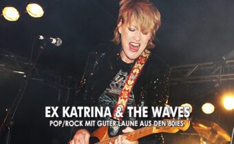 Banner von Ex Kathrin & The Waves mit der Aufschrift: "POP/ROCKmit guter Laune us den 80ies"