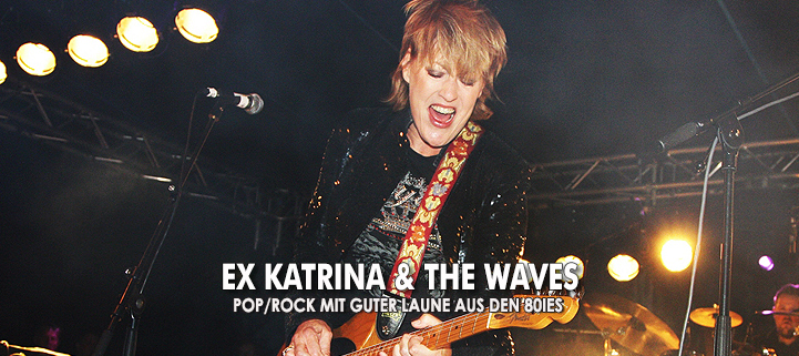 Banner von Ex Kathrin & The Waves mit der Aufschrift: "POP/ROCKmit guter Laune us den 80ies"